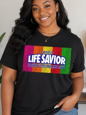 NWT! Christian Tees Black Cotton Bible Life Savior T-Shirt Tee Mens Womens Tees